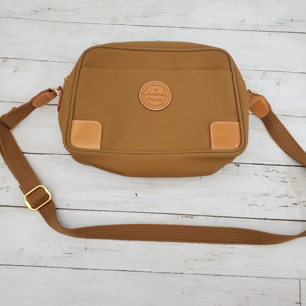 Lancel crossbody leather nylon‎ tan bag vintage